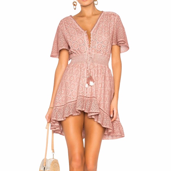 Young, Fabulous & Broke Eyelet Costa Mauve Boho Style Mini Dress